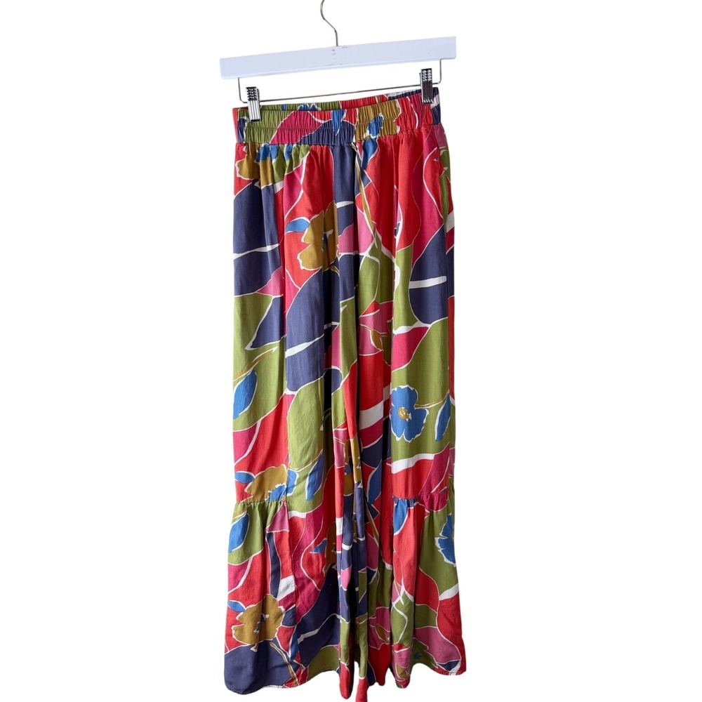 Easel Multicolor Floral Wide Leg Tiered Pants Smocked Waist Pockets‎ Small